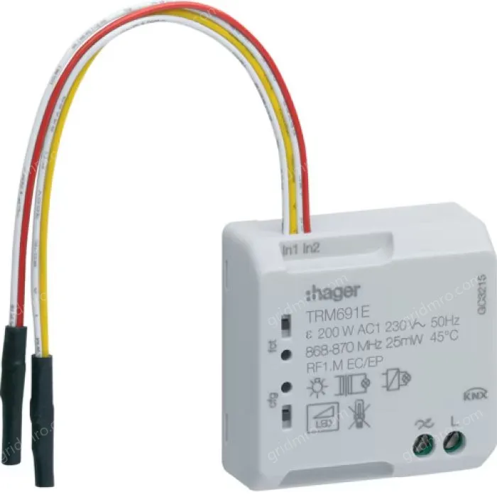 Module 1 flush mounted dimmer 200W, 2 wires + 2 inputs, KNX radio